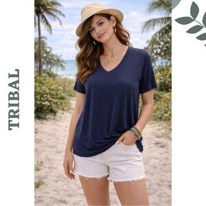 🛍️ Tribal Jet Blue V-Neck Tee NWT Soft Stretch Small